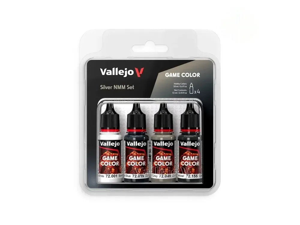 Sada akrylových barev Vallejo Game Color 72394 Silver NMM, 4 lahvičky po 18 ml