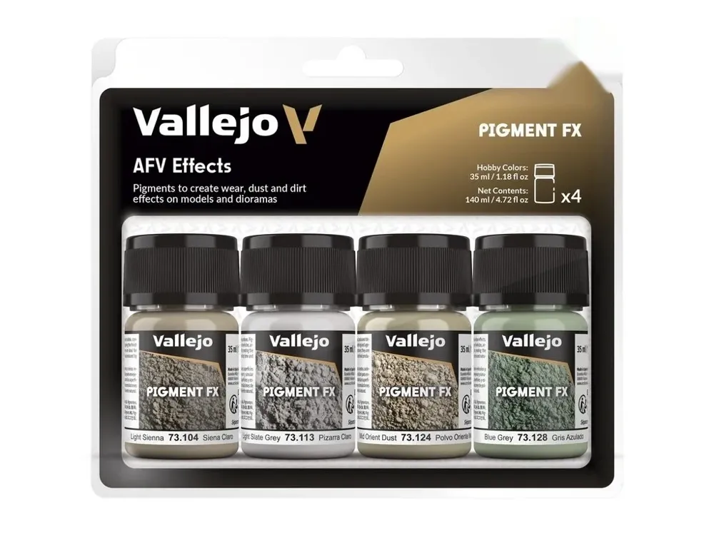 Sada pigmentů Vallejo Pigment FX 73187 AFV Effects, 4 pigmenty na weathering