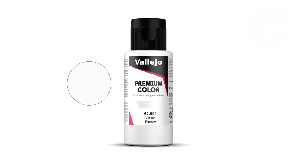 Lahvička akrylové barvy Vallejo Premium Color 62001 bílá krycí, 60 ml