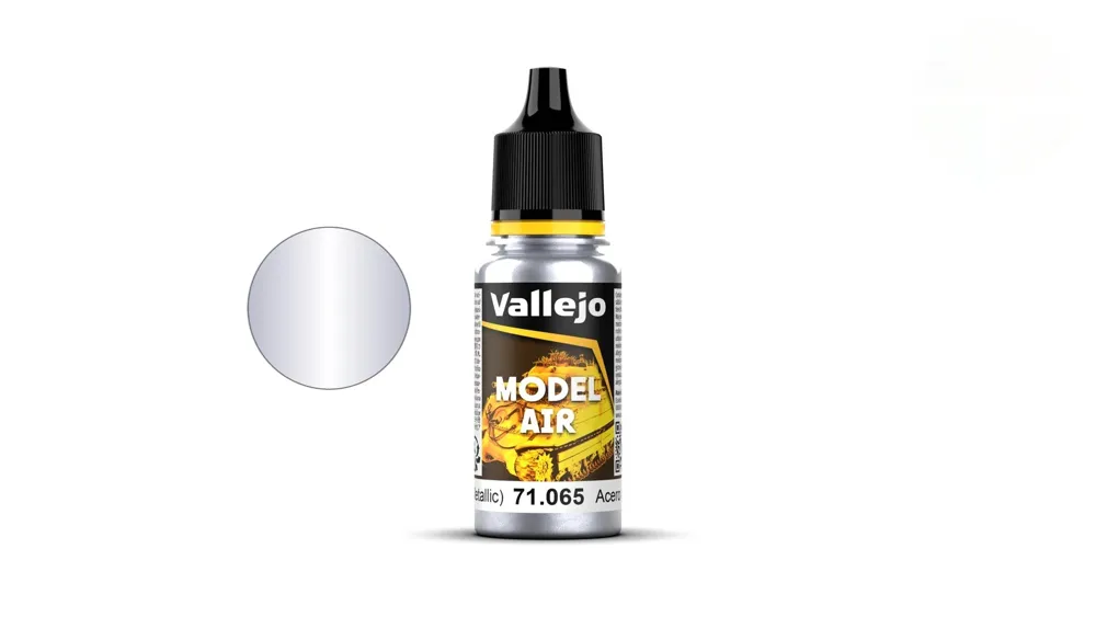 Lahvička akrylové barvy Vallejo Model Air 71065 ocelová Steel Color 18 ml