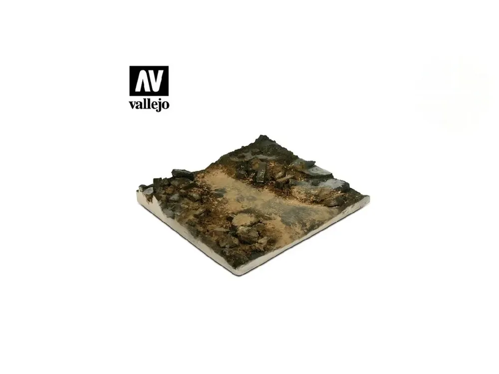 Diorámová základna Vallejo Scenics SC002 – ulice se sutí, 14 × 14 cm