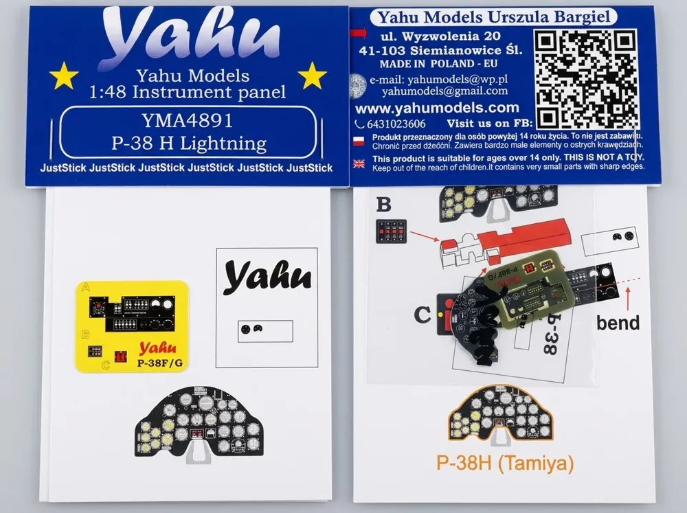 Barevná fotoleptaná přístrojová deska Yahu Models YMA4891 pro P-38H Lightning v měřítku 1/48