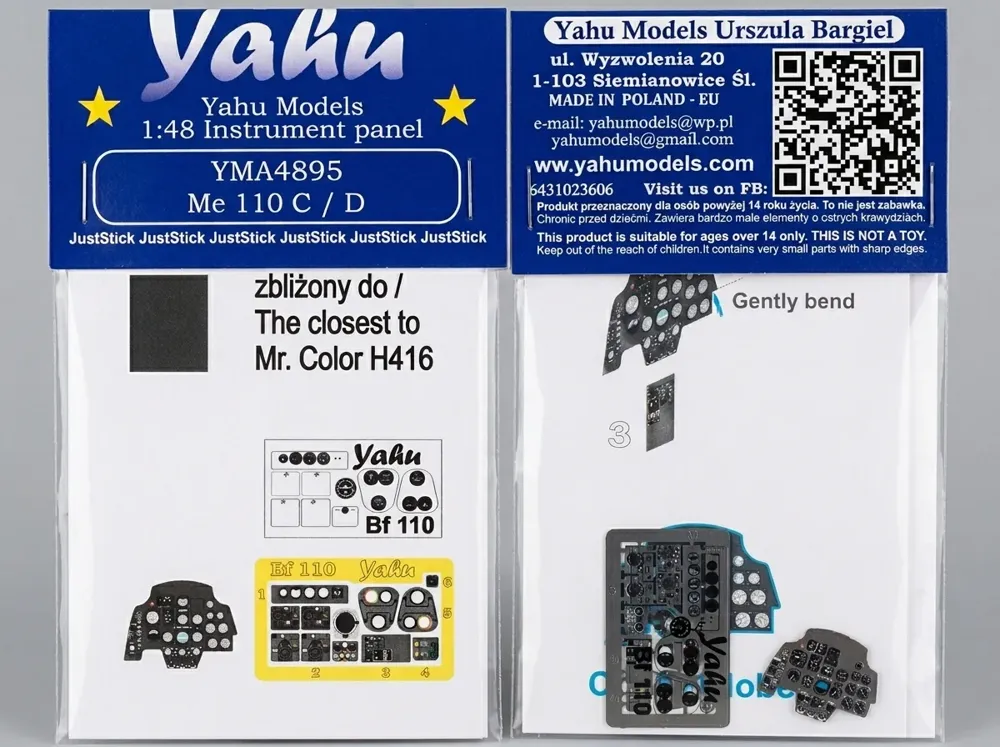 Barevný fotolept přístrojové desky Yahu Models YMA4895 1/48 pro Me 110 C/D