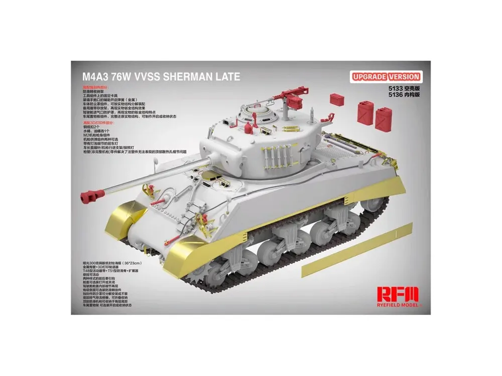 Krabice stavebnice Rye Field Model RFM5133 M4A3 Sherman 76W VVSS Late v měřítku 1/35