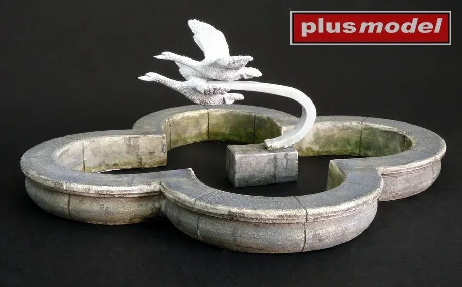 Diorámový set Plus Model 490 parková fontána s labutěmi v měřítku 1/35, sádrové a resinové díly