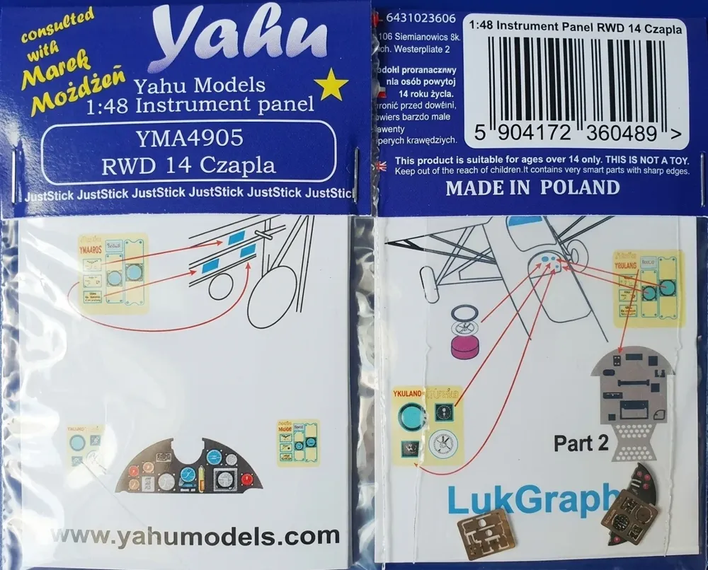 Barevný fotolept Yahu Models YMA4905 – přístrojová deska RWD-14 Czapla v měřítku 1/48
