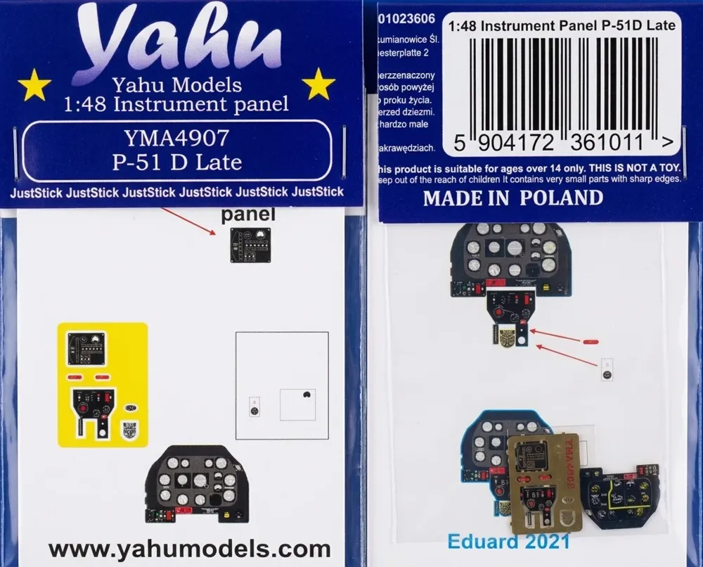 Barevná fotoleptaná přístrojová deska Yahu Models YMA4907 P-51D Late v měřítku 1/48