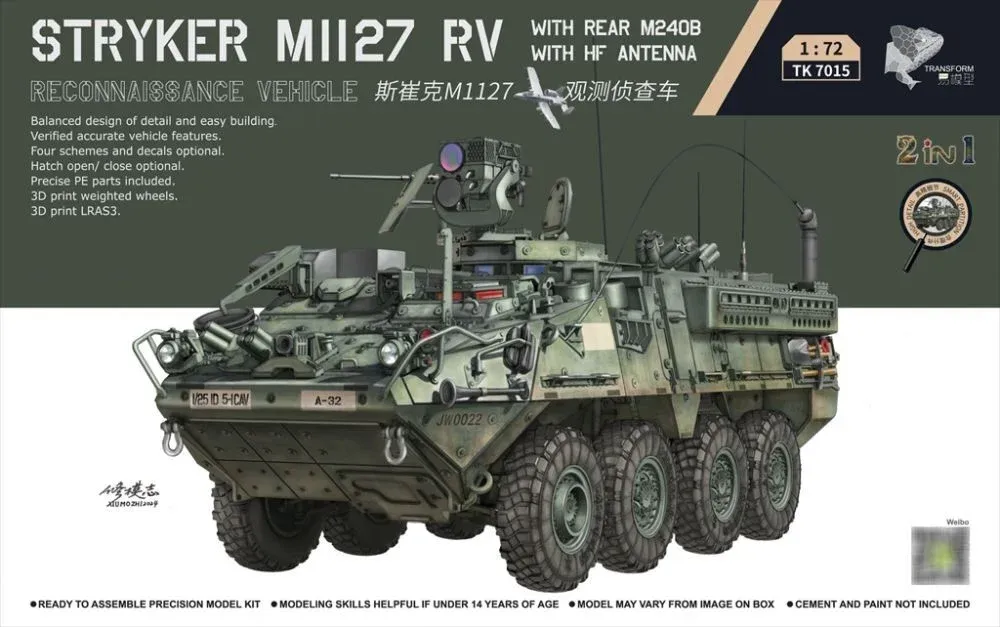 Krabice stavebnice Border Model TK7015 Stryker M1127 RV 2in1 v měřítku 1/72