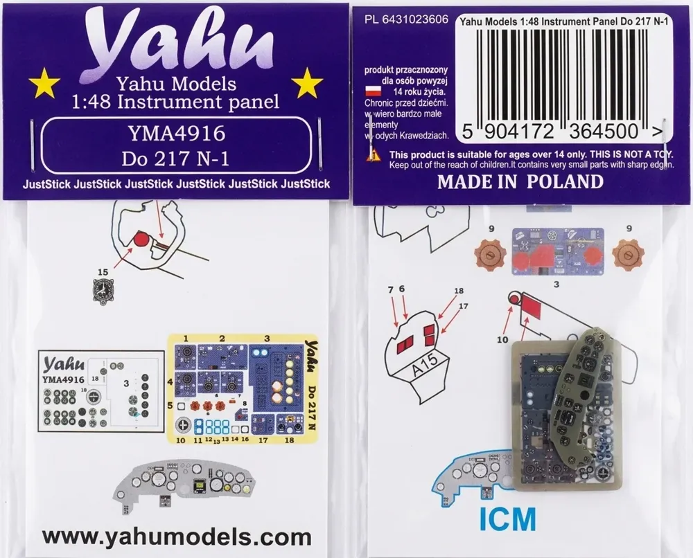 Barevný fotolept Yahu Models YMA4916 – přístrojová deska Do-217N-1 v měřítku 1/48