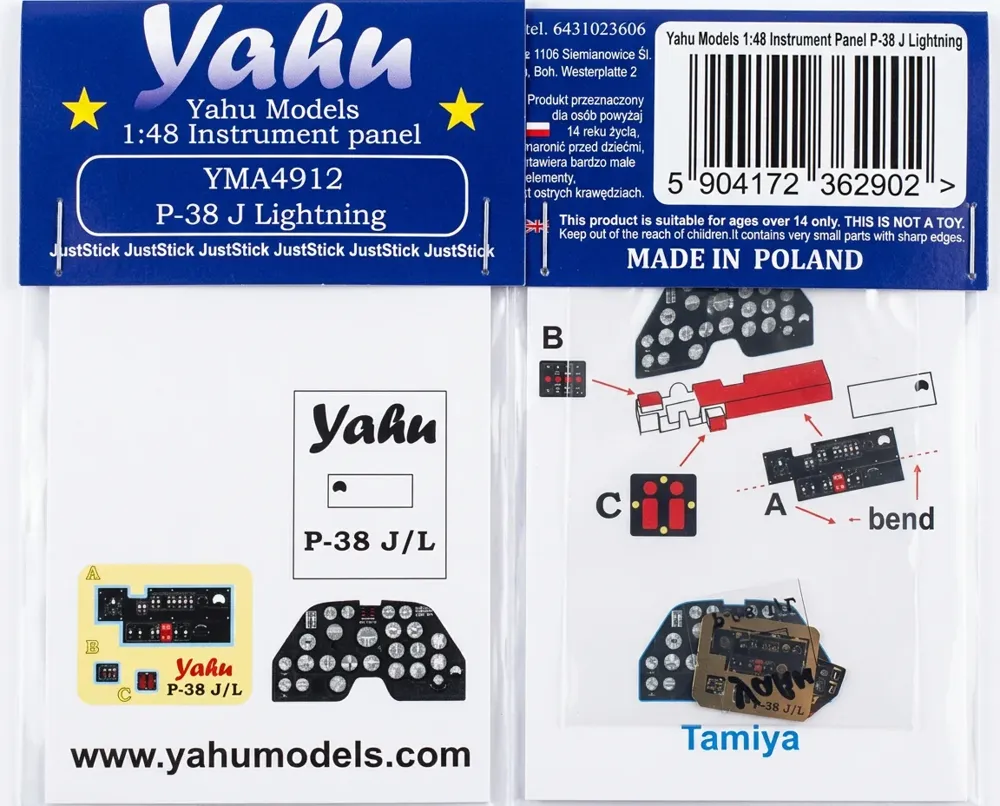 Barevná fotoleptaná přístrojová deska Yahu Models YMA4912 P-38 J Lightning 1/48