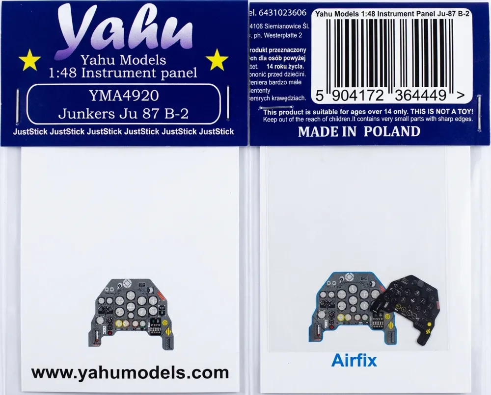 Barevný fotolept přístrojové desky Yahu Models YMA4920 pro Junkers Ju-87 B-1 v měřítku 1/48
