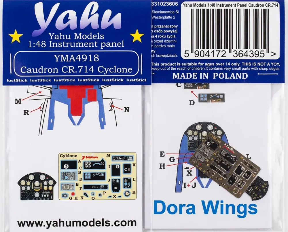 Barevná fotoleptaná přístrojová deska Yahu Models YMA4918 pro Caudron 714 Cyclone v měřítku 1/48