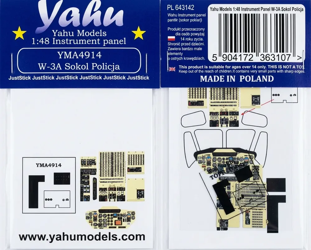 Barevný fotolept přístrojové desky Yahu Models YMA4914 PZL W-3A Sokol (Policja) v měřítku 1/48