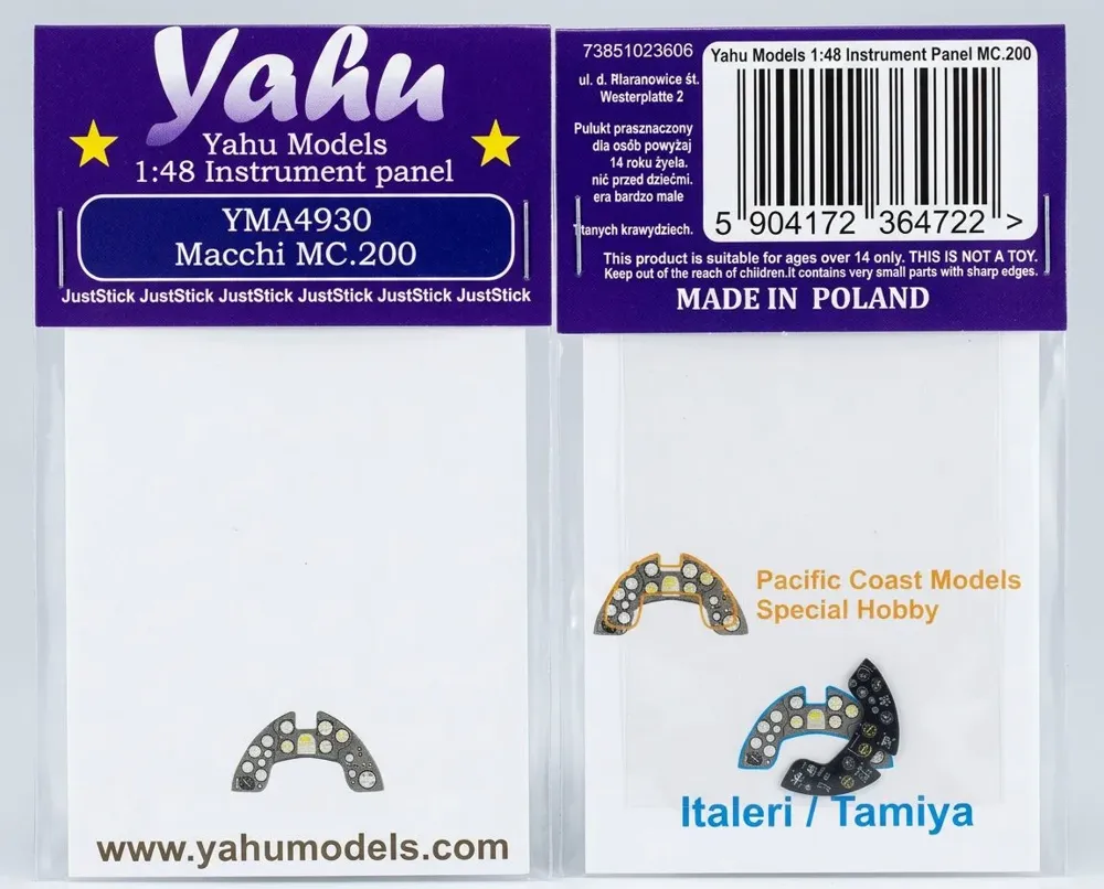 Barevný fotolept přístrojové desky Yahu Models YMA4930 pro Macchi MC.200 v měřítku 1/48