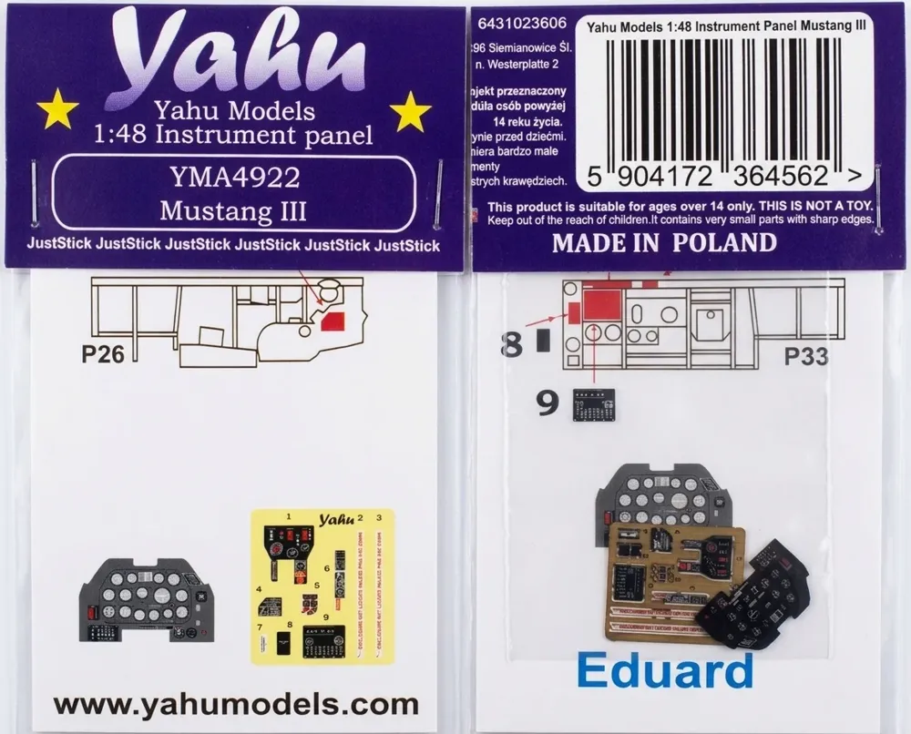 Barevná fotoleptaná přístrojová deska Yahu Models YMA4922 1/48 pro Mustang III (P-51 B/C)