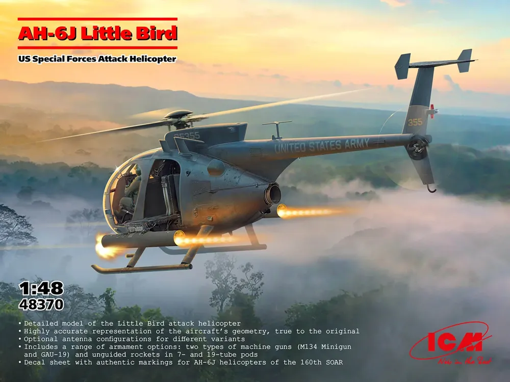 Krabice stavebnice ICM 48370 AH-6J Little Bird v měřítku 1/48