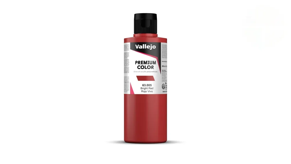 Lahvička barvy Vallejo Premium Color 63005 jasně červená krycí Bright Red Opaque 200 ml