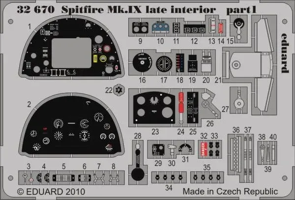Fotoleptaná sada Eduard 32670 Spitfire Mk.IX late interior S.A. v měřítku 1/32