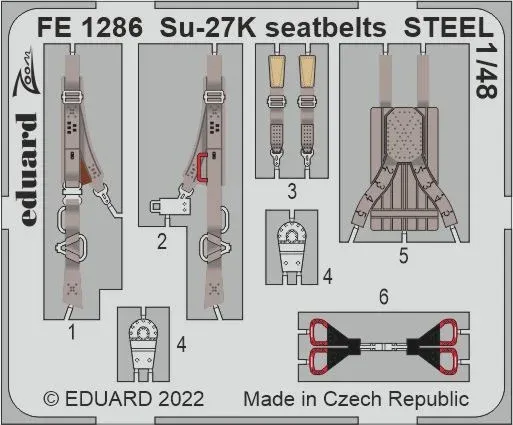 Fotoleptaná sada Eduard FE1286 Su-27K upínací pásy STEEL 1/48 pro stavebnici Minibase