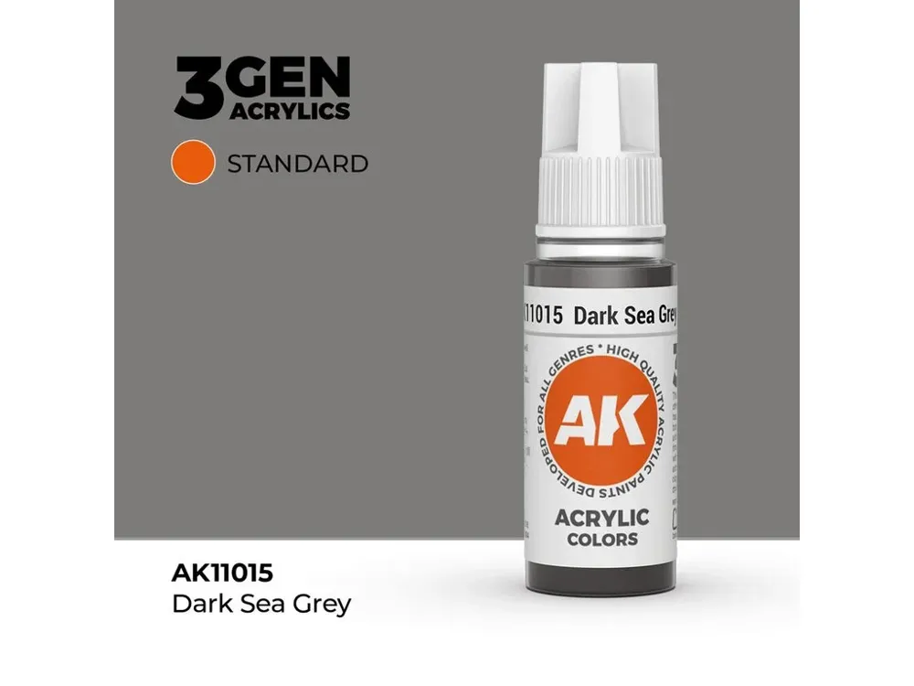 Lahvička akrylové barvy AK Interactive 3GEN AK11015 tmavá mořská šedá 17 ml