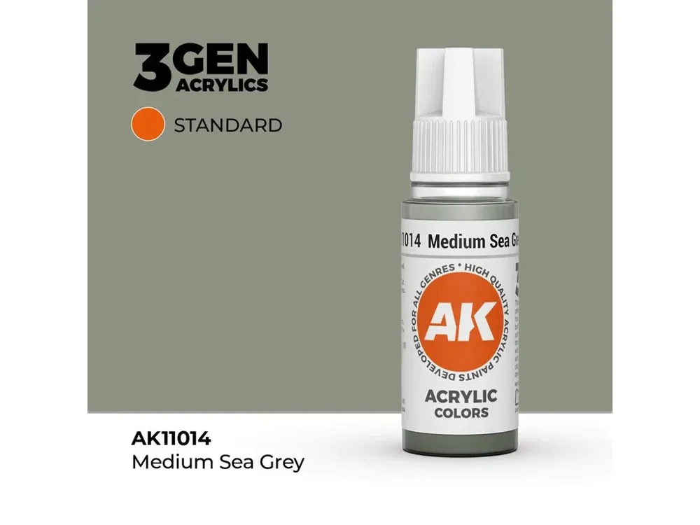 Lahvička akrylové barvy AK Interactive 3GEN AK11014 střední mořská šedá 17 ml