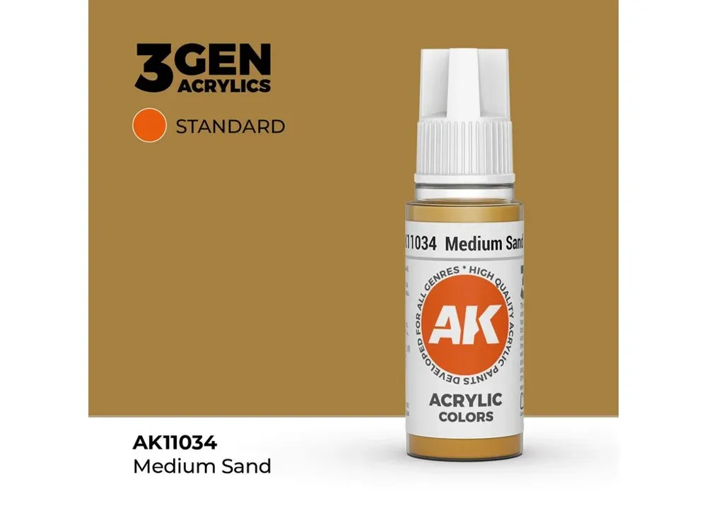 Lahvička akrylové barvy AK Interactive 3GEN AK11034 středně písková Medium Sand 17 ml
