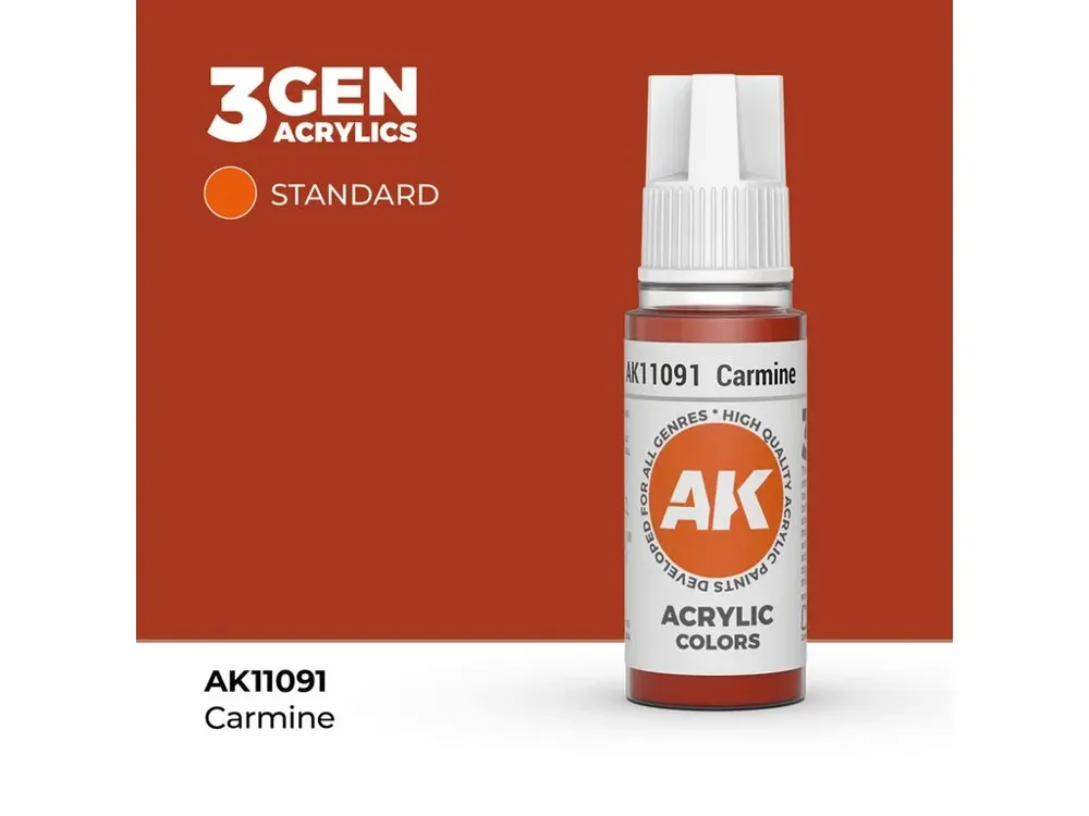 Lahvička akrylové barvy AK Interactive 3GEN AK11091 karmínová červená Carmine 17 ml