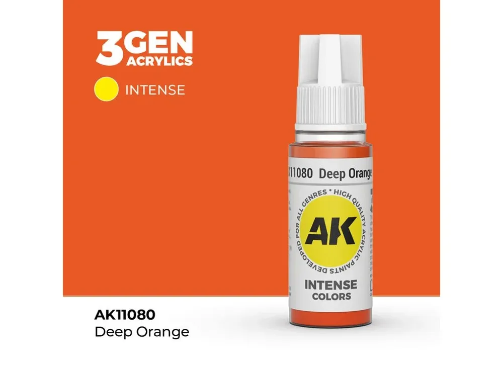 Lahvička akrylové barvy AK Acrylics 3GEN AK11080 tmavě oranžová Deep Orange 17 ml