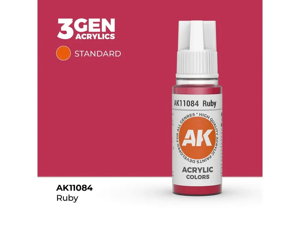 Lahvička akrylové barvy AK Interactive 3GEN AK11084 rubínová červená 17 ml