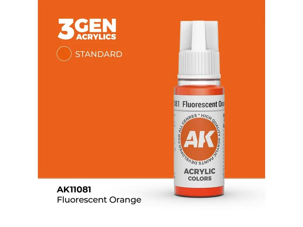 Lahvička akrylové barvy AK Interactive 3GEN AK11081 fluorescenční oranžová 17 ml