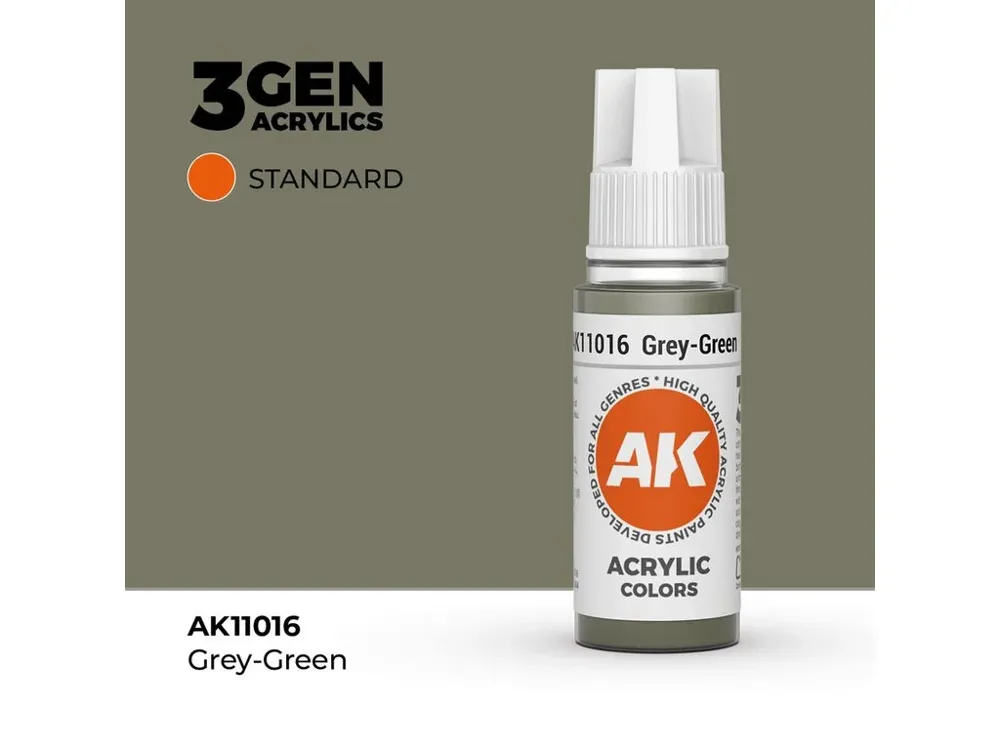 Lahvička akrylové barvy AK Interactive 3GEN AK11016 šedozelená Grey-green 17 ml