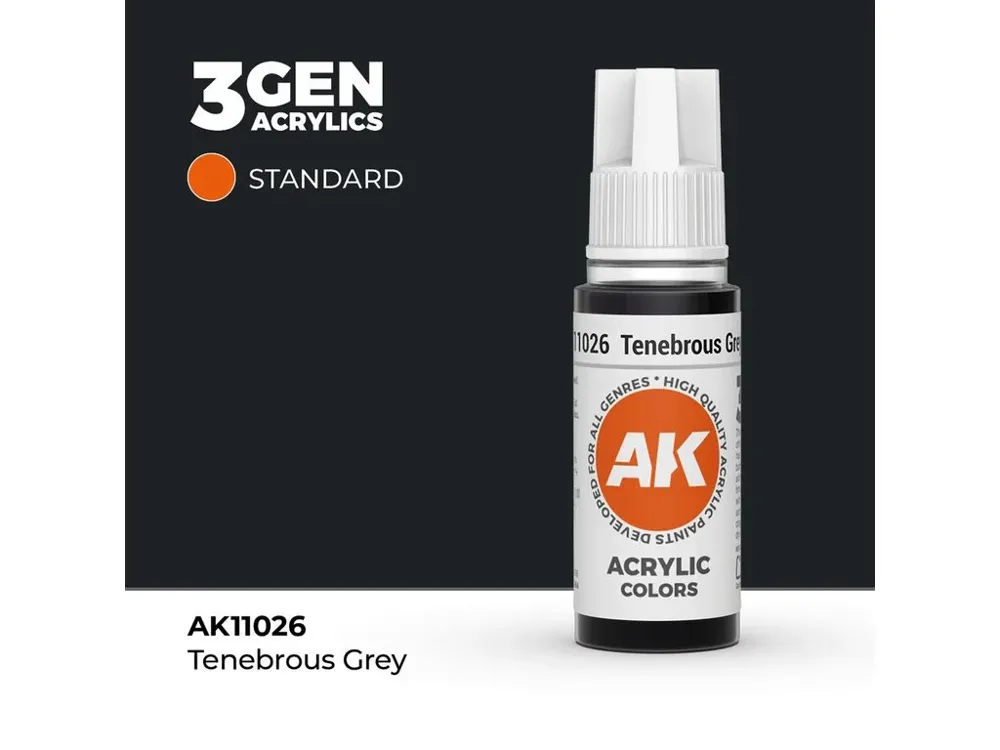 Lahvička akrylové barvy AK Interactive 3GEN AK11026 temně šedá (Tenebrous Grey) 17 ml