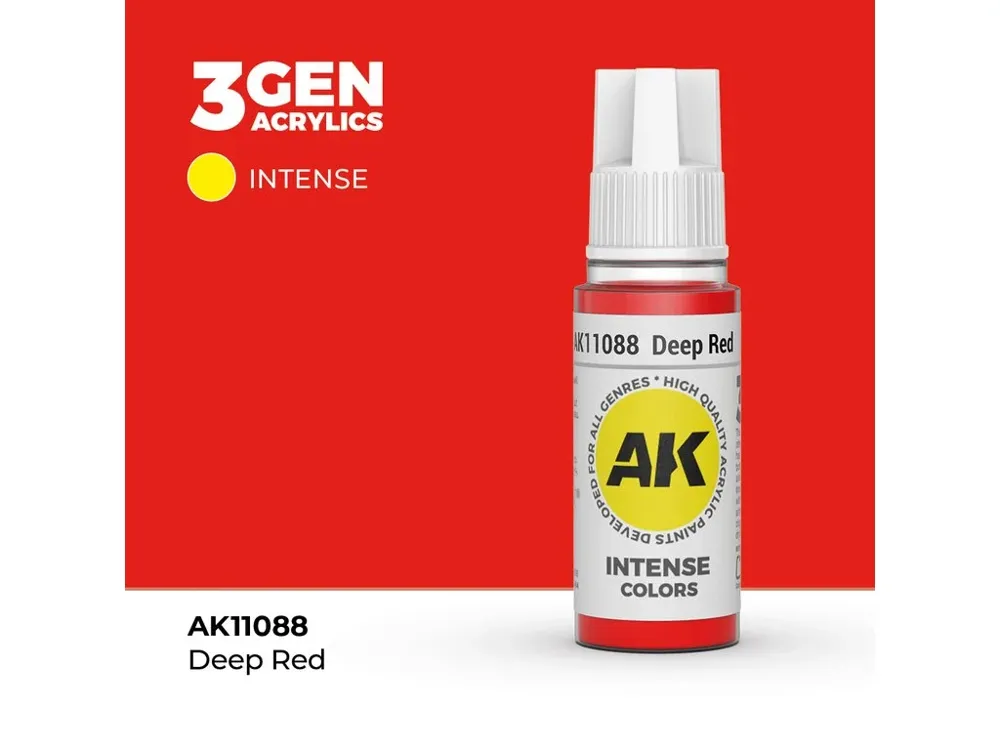 Lahvička akrylové barvy AK Acrylics 3GEN AK11088 temně červená Deep Red, 17 ml
