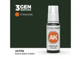 Lahvička akrylové barvy AK Interactive 3GEN AK11153 extra tmavě zelená 17 ml