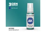 Lahvička metalické akrylové barvy AK Acrylics 3GEN AK11200 astrální beryllium 17 ml