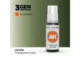 Lahvička transparentní akrylové barvy AK Acrylics 3GEN AK11216 Clear Green 17 ml