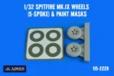 Detailní sada Aires 2228 – kola Spitfire Mk.IX s pětipaprskovými disky a lakovací masky v měřítku 1/32 — obrázek 2