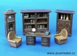 Resinová sada Plus Model 093 nábytek pracovna 1/35 — díly nábytku a aršík fotoleptů