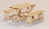 Plus Model 414 zahradní nábytek 1/35 — laserem řezaný dřevěný aršík s díly laviček a stolu
