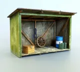 Plus Model 4051 kůlna 1/48 – laserem řezané dřevěné díly a resinové díly pro dioráma