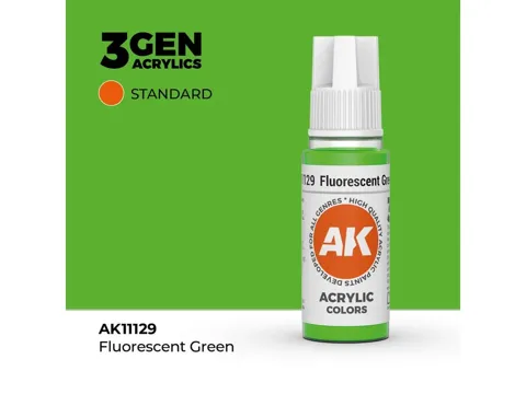 Lahvička akrylové barvy AK Acrylics 3GEN AK11129 fluorescenční zelená 17 ml