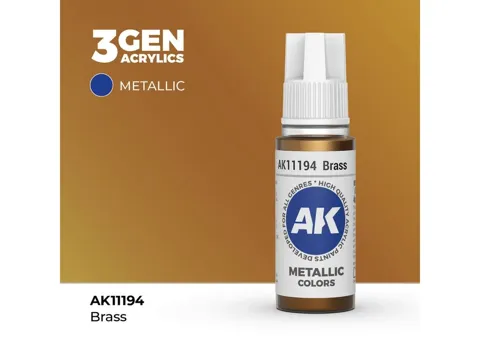 Lahvička metalické akrylové barvy AK Acrylics 3GEN AK11194 mosazná Brass 17 ml
