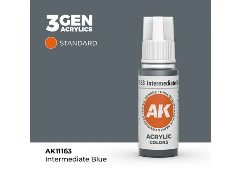 Lahvička akrylové barvy AK Acrylics 3GEN AK11163 středně modrá Intermediate Blue 17 ml