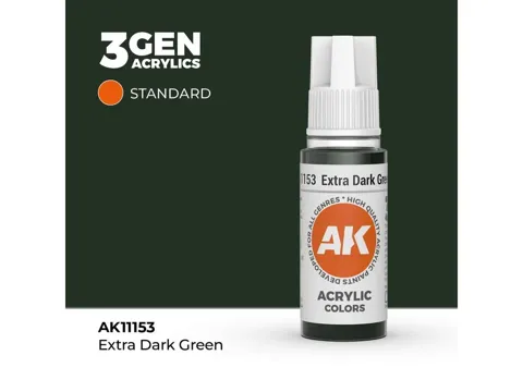 Lahvička akrylové barvy AK Interactive 3GEN AK11153 extra tmavě zelená 17 ml