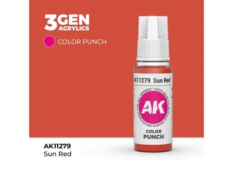 Lahvička akrylové barvy AK Interactive 3GEN Color Punch AK11279 Sun Red 17 ml