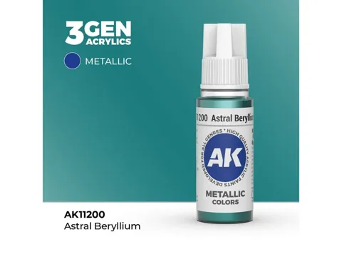 Lahvička metalické akrylové barvy AK Acrylics 3GEN AK11200 astrální beryllium 17 ml