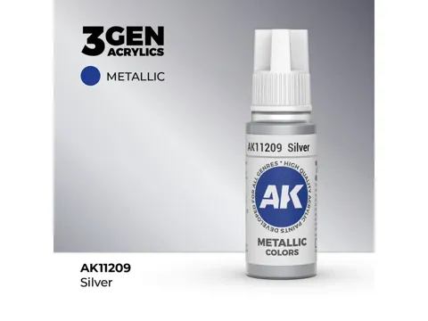 Lahvička akrylové barvy AK Acrylics 3GEN AK11209 stříbrná Silver 17 ml