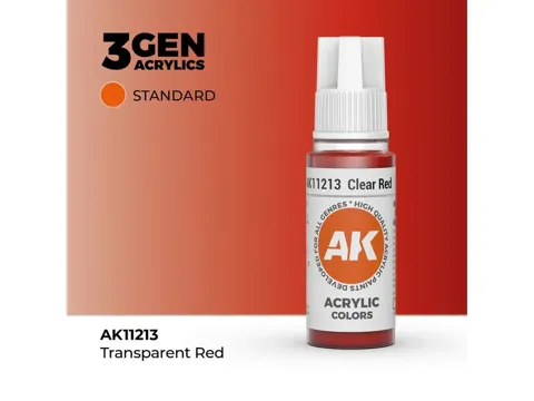 Lahvička akrylové barvy AK Interactive 3GEN AK11213 transparentní červená Clear Red 17 ml
