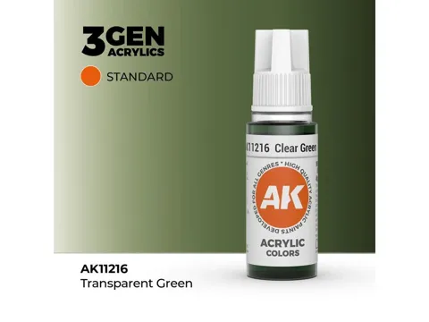Lahvička transparentní akrylové barvy AK Acrylics 3GEN AK11216 Clear Green 17 ml