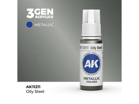 Lahvička akrylové barvy AK Acrylics 3GEN AK11211 mastná ocel (Oily Steel) 17 ml